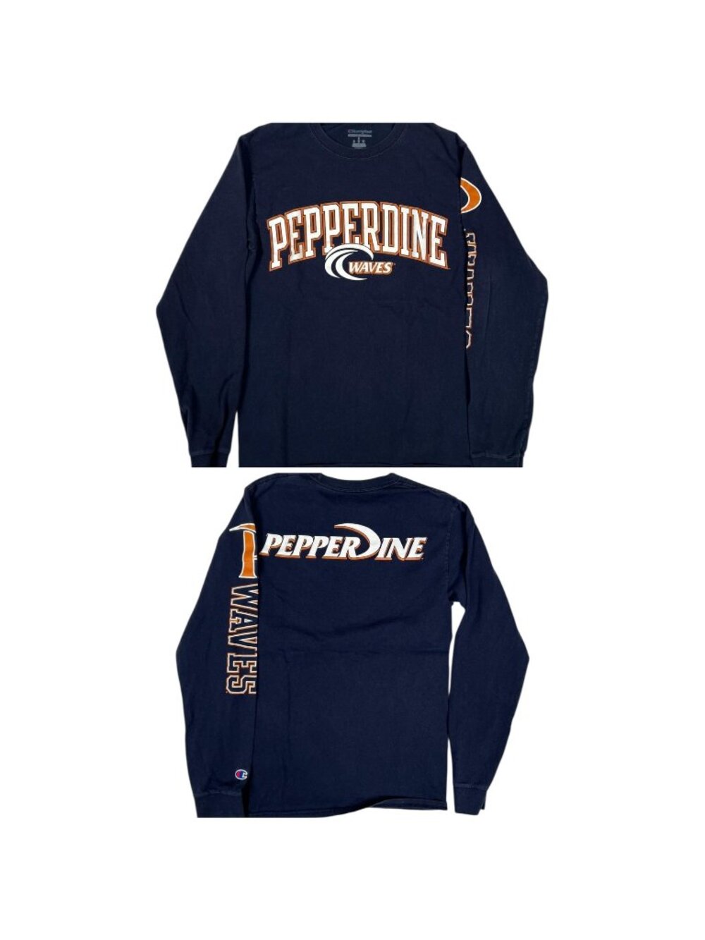 Vintage Pepperdine Waves Long Sleeve Shirt Size Small Navy Blue NCAA Champion